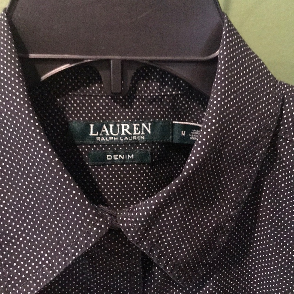 Lauren Black Polka Dot Denim long Sleeve Blouse - Picture 2 of 3